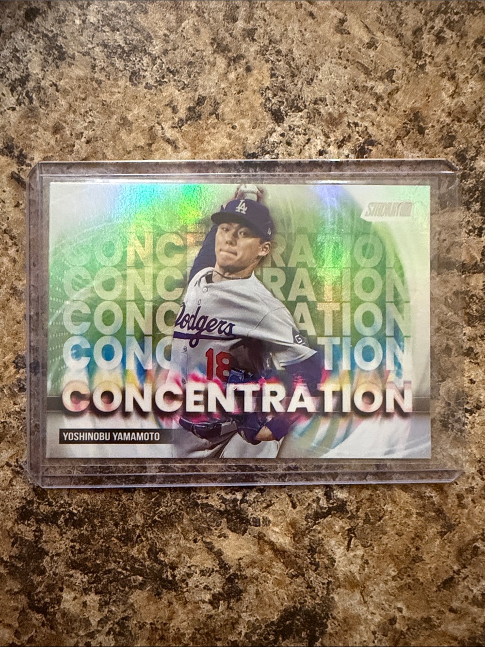 Yoshinobu Yamamoto Dodgers 'Concentration' Holo Topps Baseball Card